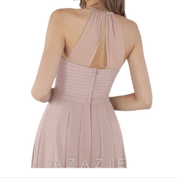 Azazie Blush Pink Princess Halter Bridesmaid Dress Size 2 - Picture 3 of 10